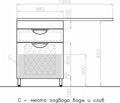 Style Line Тумба с раковиной Жасмин 120 Люкс PLUS R (1 ящик) – фотография-2